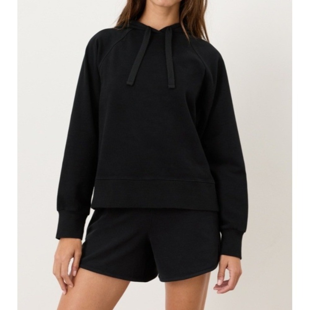 Pact Organic CloudKnit Hoodie Black Women Large Pullover Sweatshirt Cozy Travel